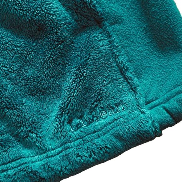LL Bean Teal Green Fleece Full Zip Jacket Floral Front Pocket Size Medium - Picture 7 of 9